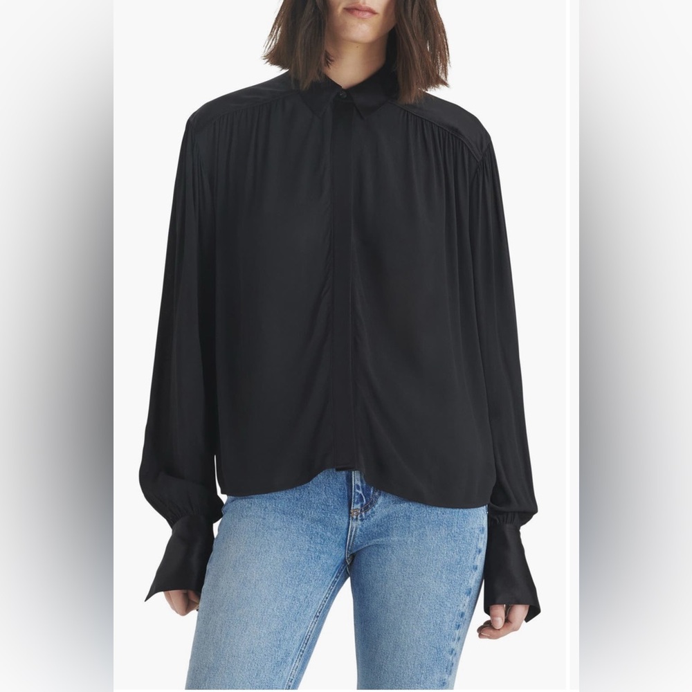 Rag & Bone  Aubrey Semisheer Black Long Sleeve Top